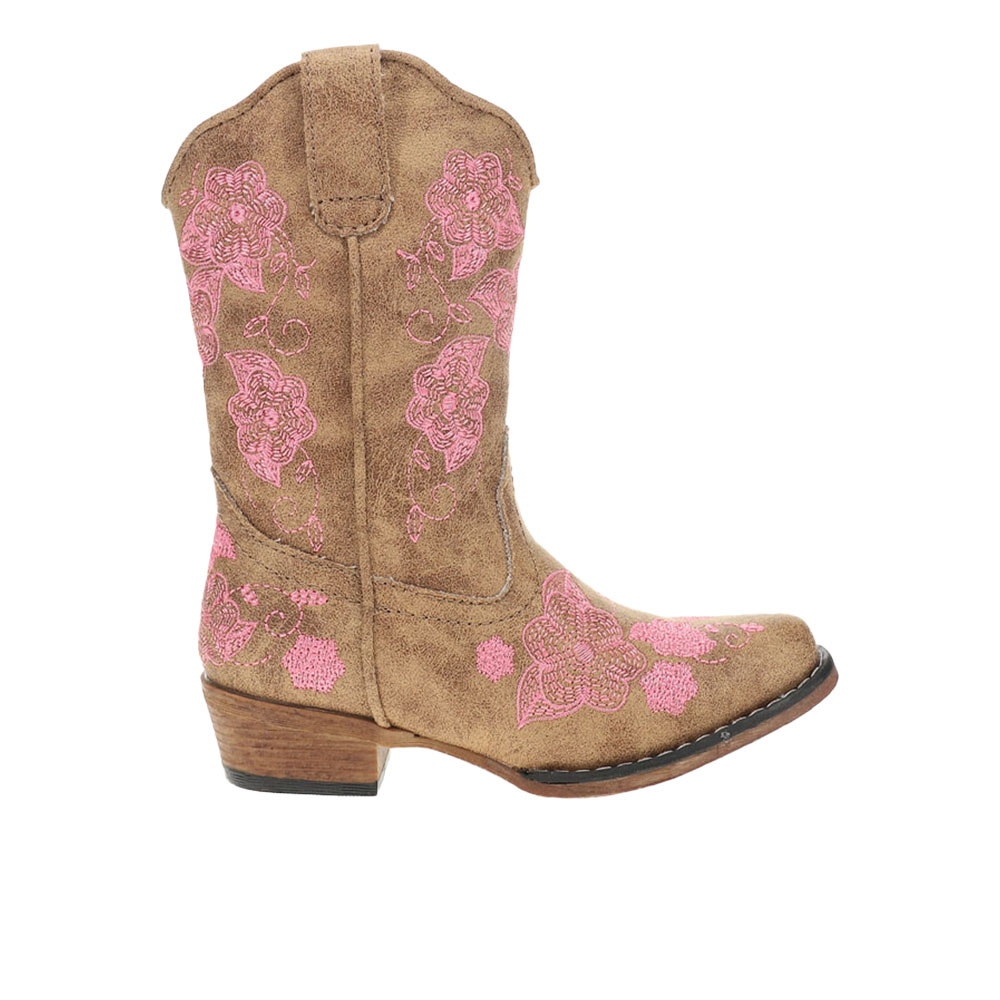 Roper Riley Floral Embroidered Snip Toe Pull On Cowboy Boots (Little Kid-Big Kid)