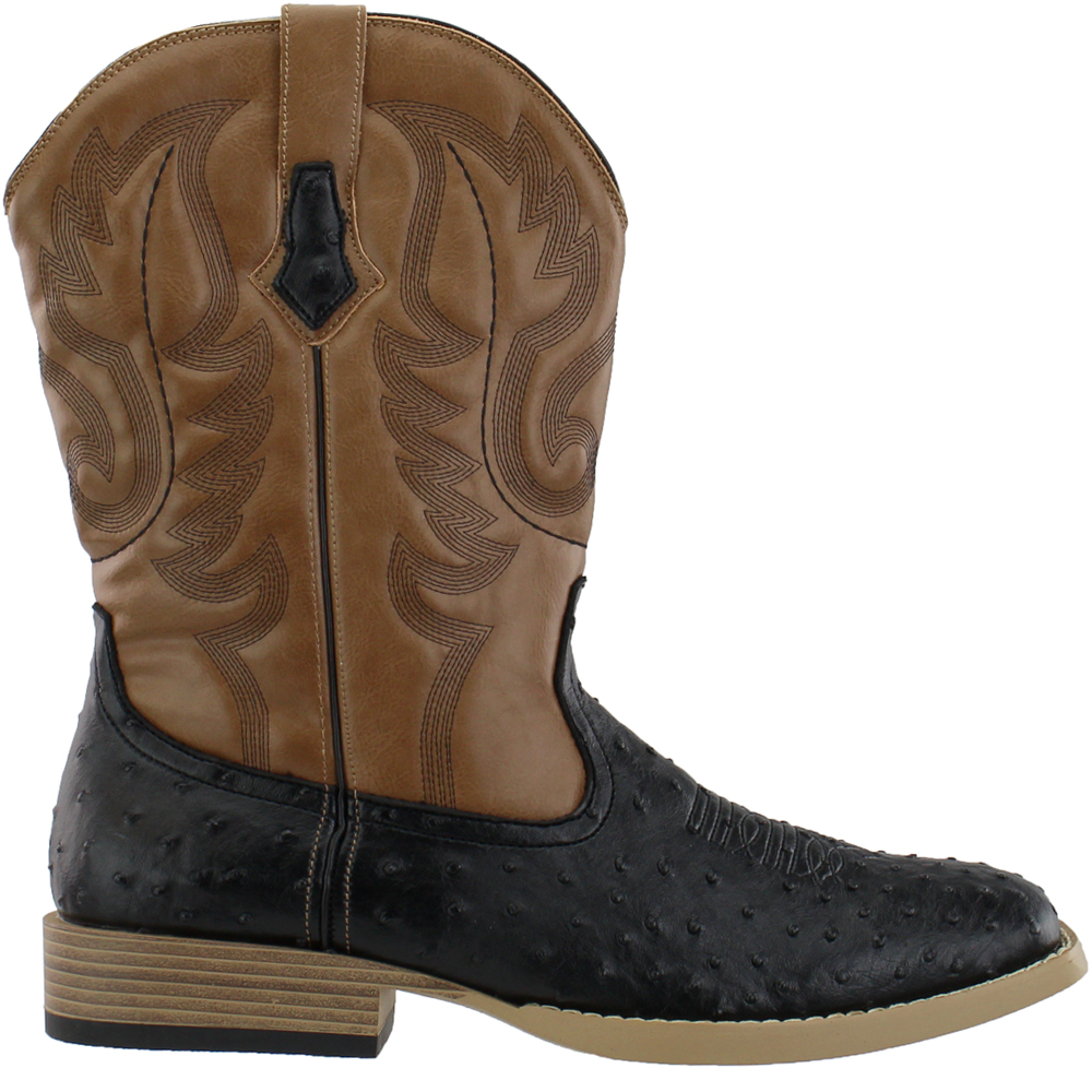 Square Toe Roper Faux Leather Ostrich Print Cowboy Boot 09-020-1900-0050 