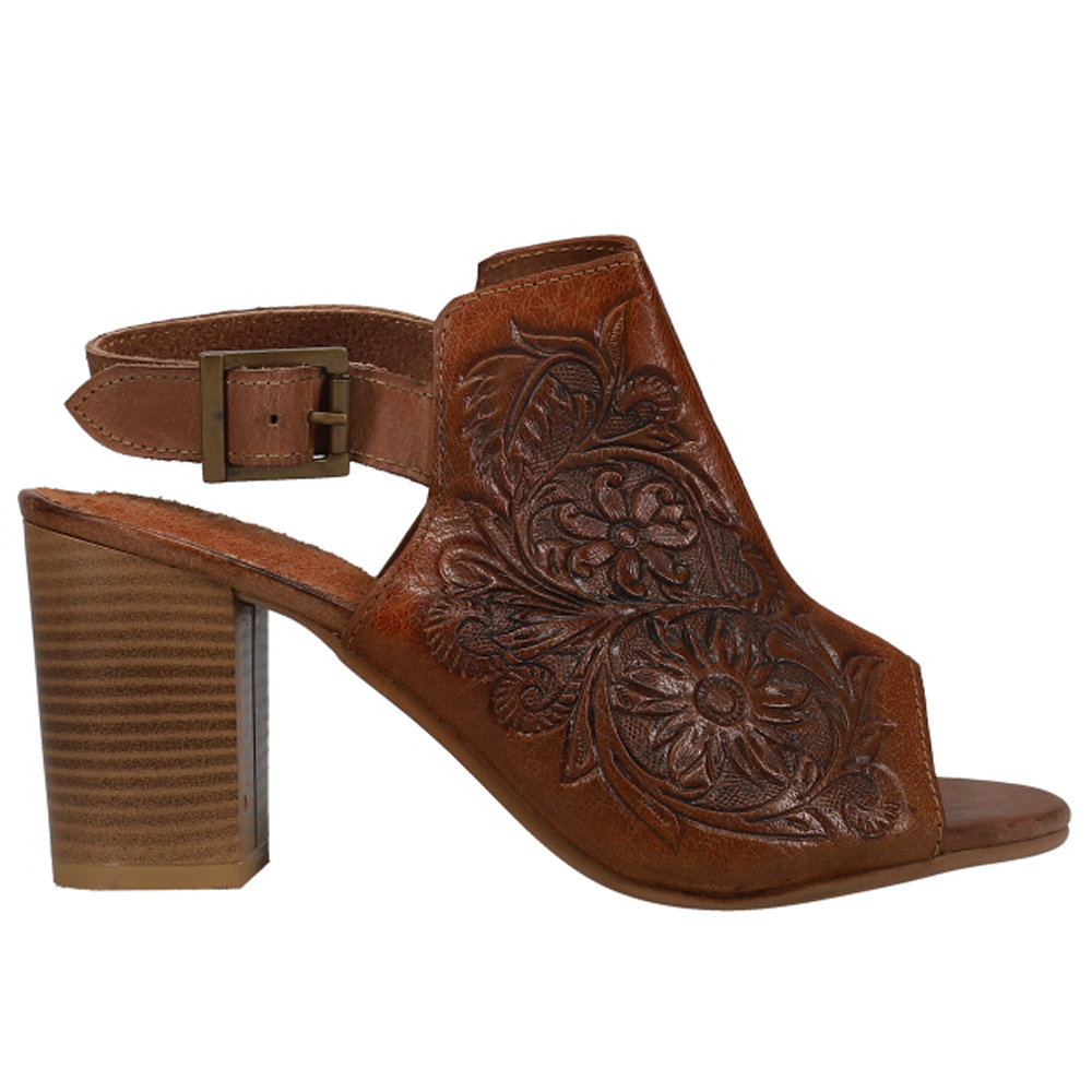 Roper Mika Floral Embossed Block Heel Sandals