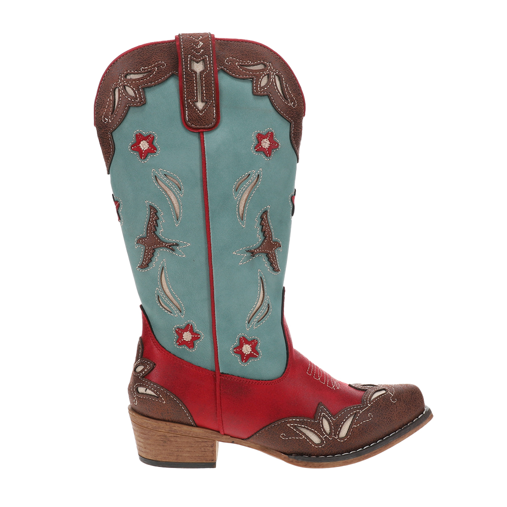 Roper Birdie Underlay Snip Toe Cowboy Womens Blue, Brown, Red