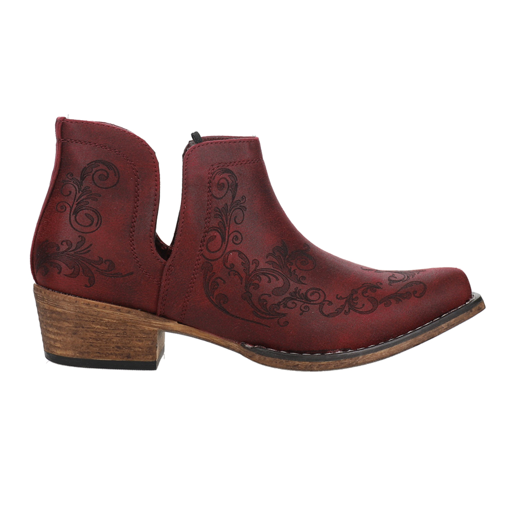 Roper Ava Laser Embossed Snip Toe Cowboy Booties Womens Red Casual
