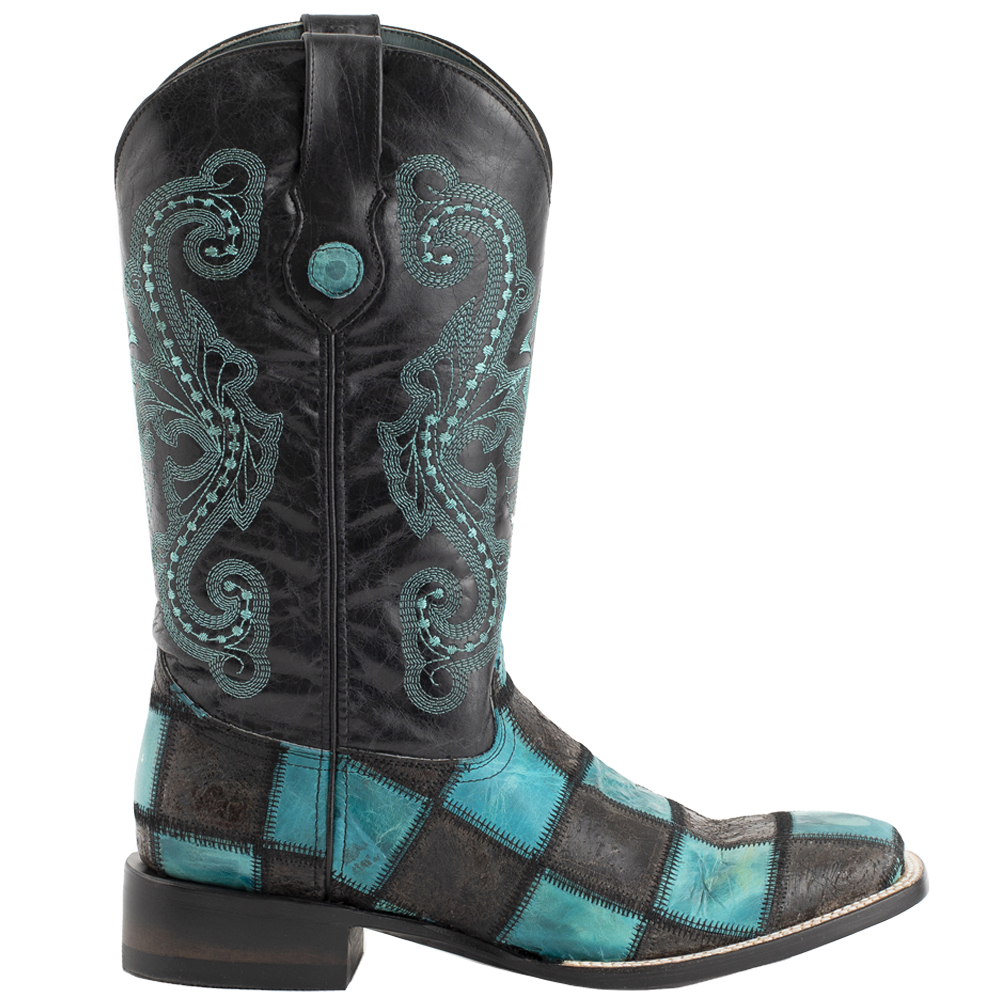 checkered square toe cowboy boots