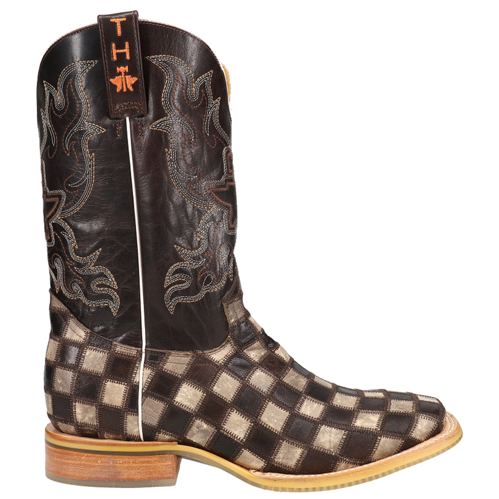 checkered square toe cowboy boots