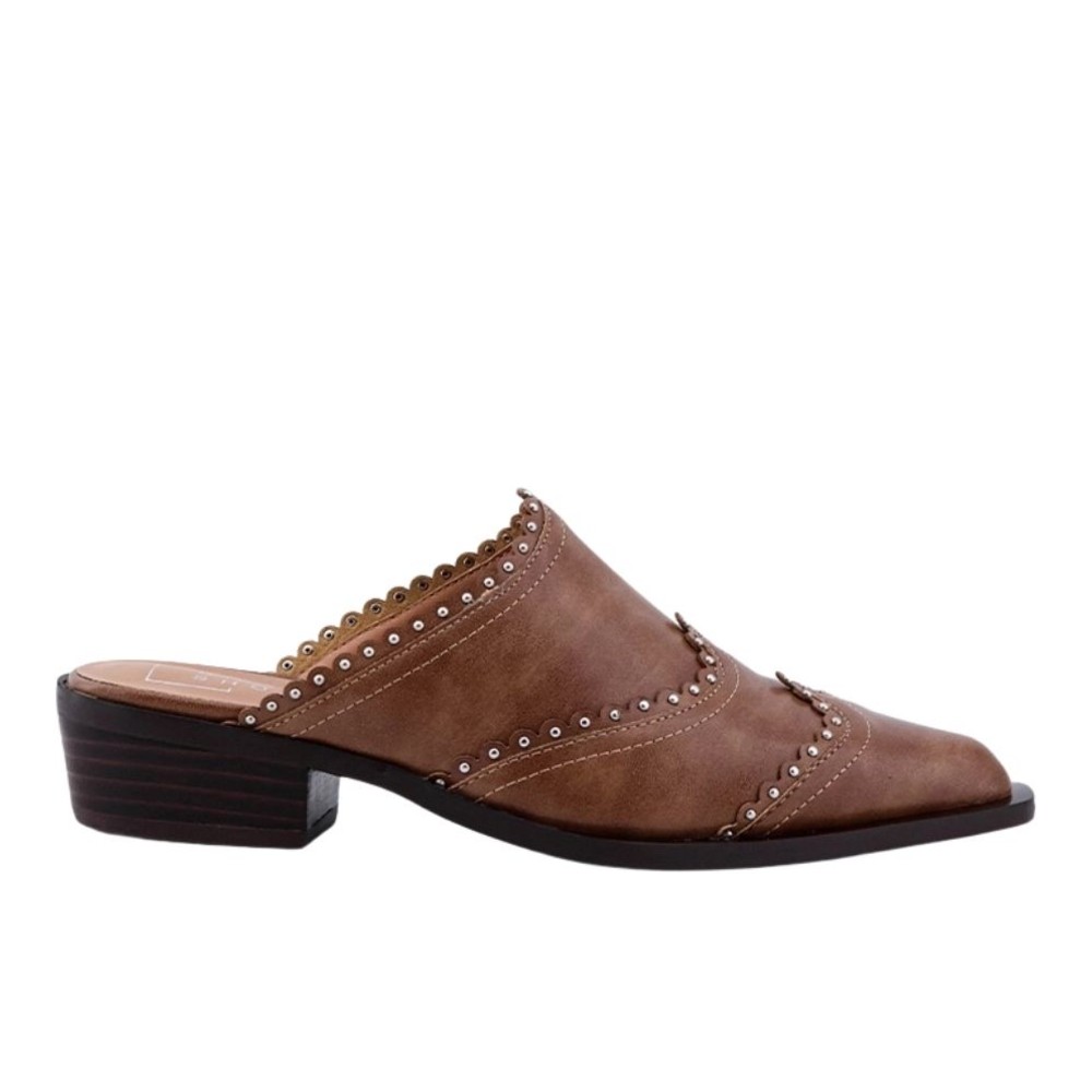 SHUSHOP Tucson Studded Western Mule Slip-On Shoe - Tan - Size 7