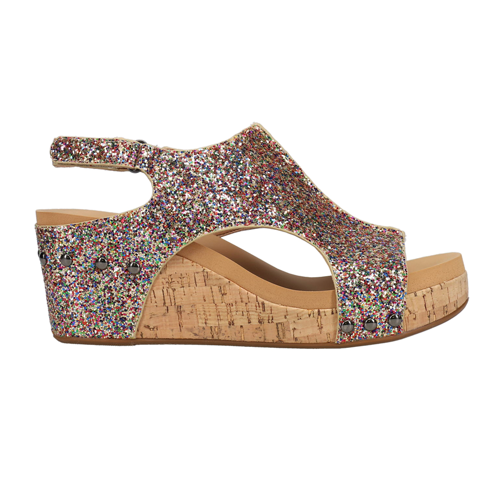 Shop Pink Womens Corkys Carley Glitter Wedge Sandals