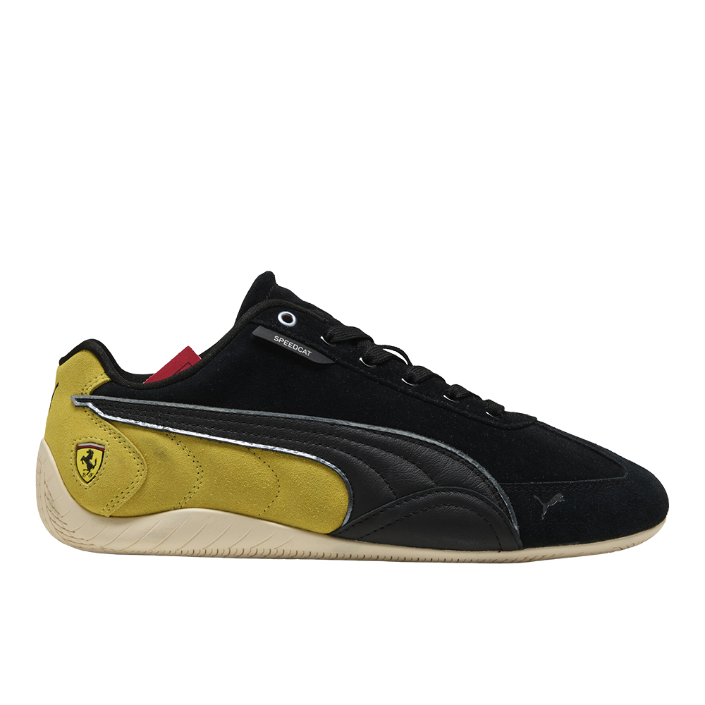 PUMA Scuderia Ferrari Speedcat Lace Up Mens Black, Yellow Sneakers