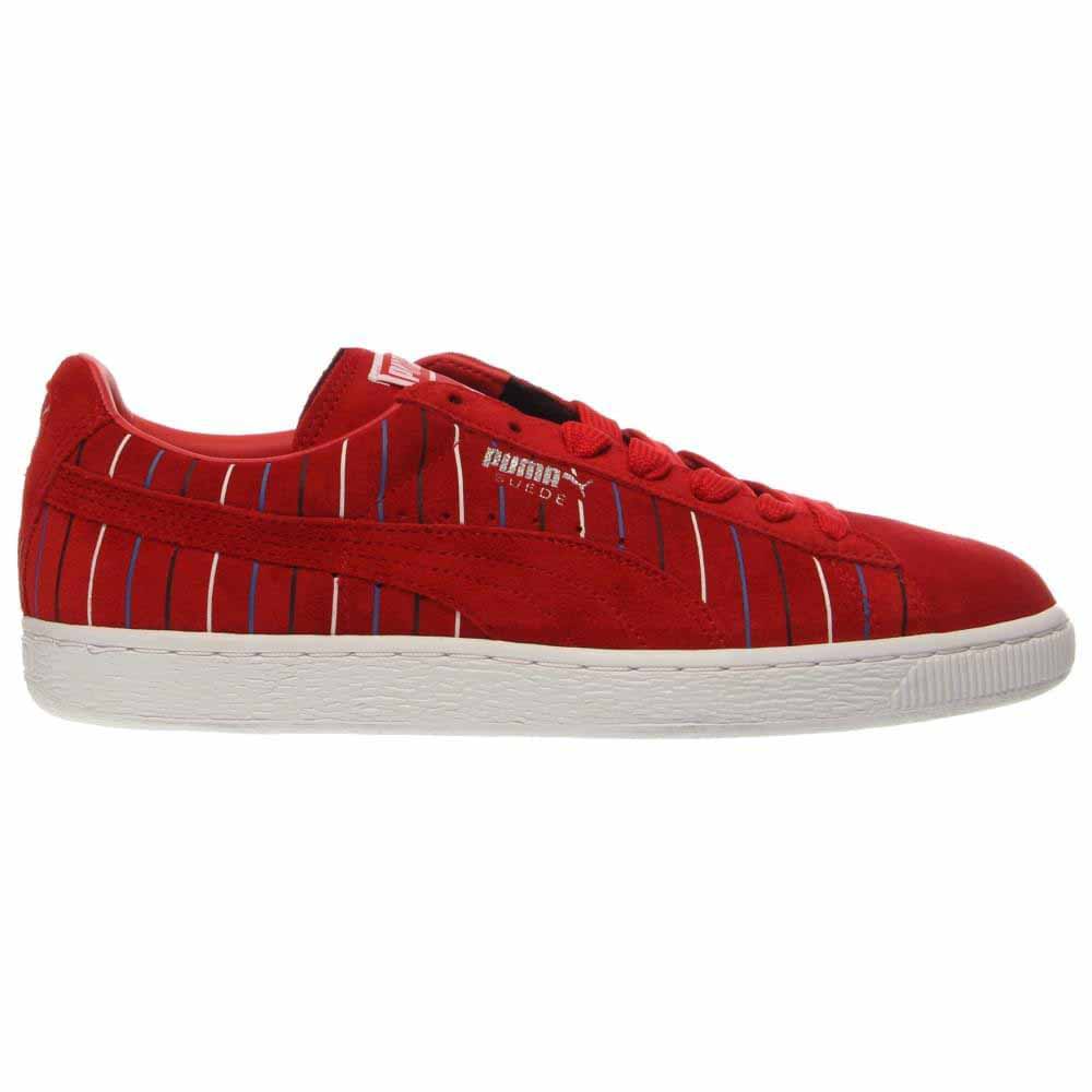 Puma Suede Striped Red Mens Lace Up Sneakers