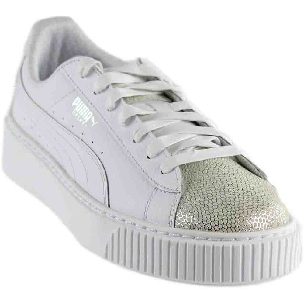 Puma Basket Platform Glitz Junior White Girls Lace Up Sneakers