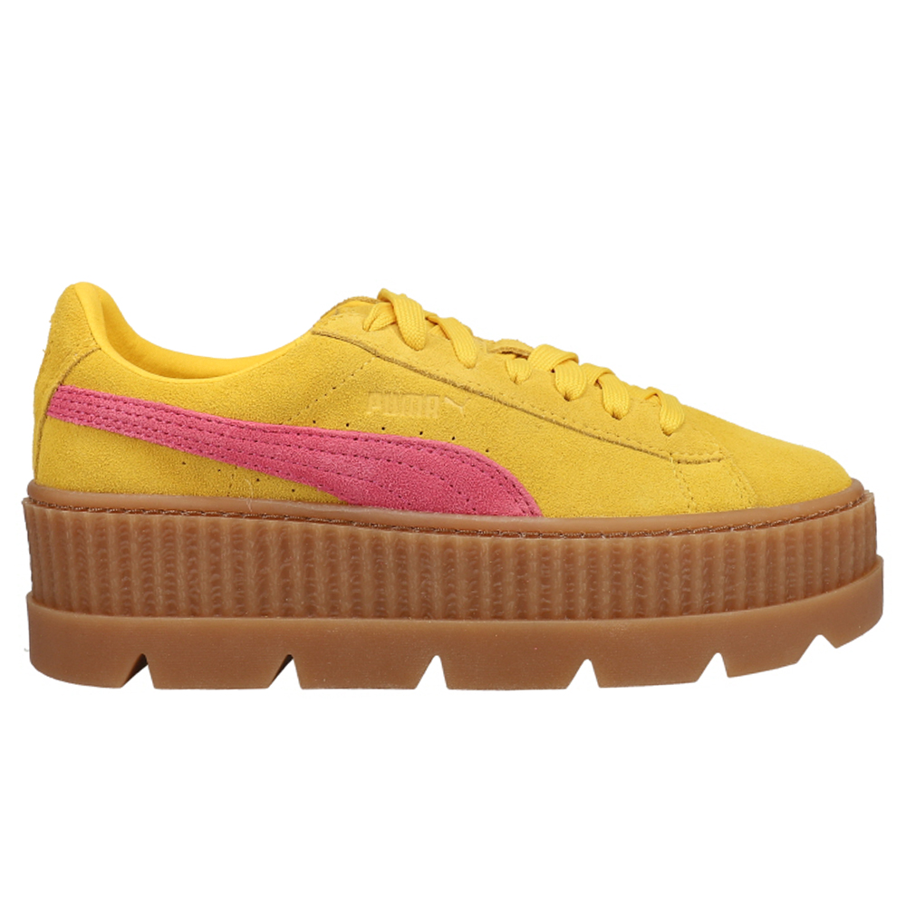 Fenty by Rihanna Suede Cleated Creeper Platform Sneakers Yellow Womens Lace Up Sneakers