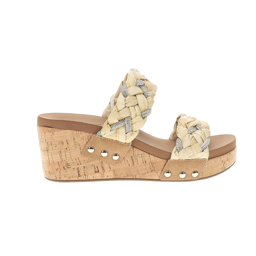 Corkys Total Knockout Braided Studded Slide Wedge Womens Beige