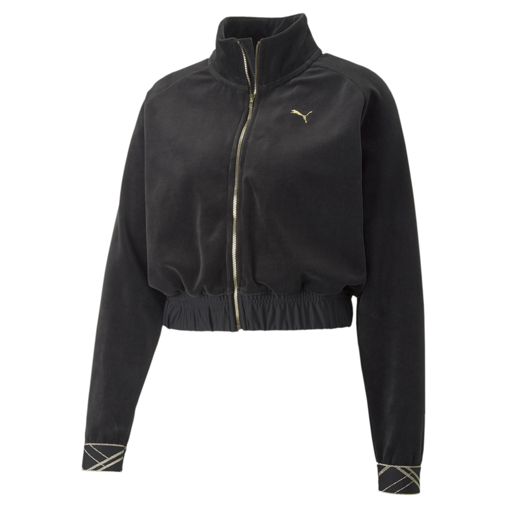 Puma Deco Glam Velour Full Zip Training Jacket Womens Black Casual Athletic Oute