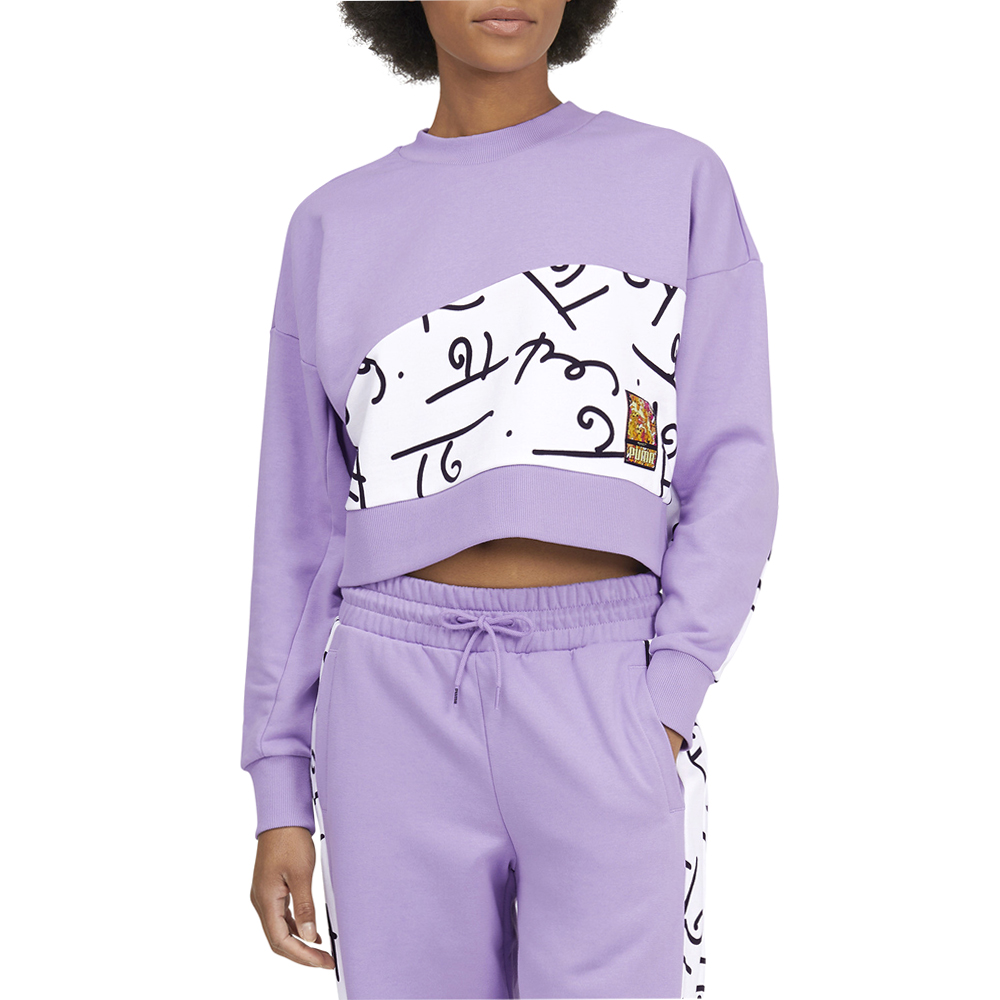 

Puma Britto X Graphic Crew Neck Long Sleeve Sweatshirt Womens Purple 532236-81, Фиолетовый