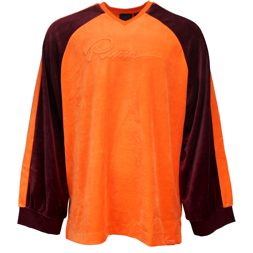Puma Fenty By Rihanna Velour Oversized V Neck Pullover Orange Womens