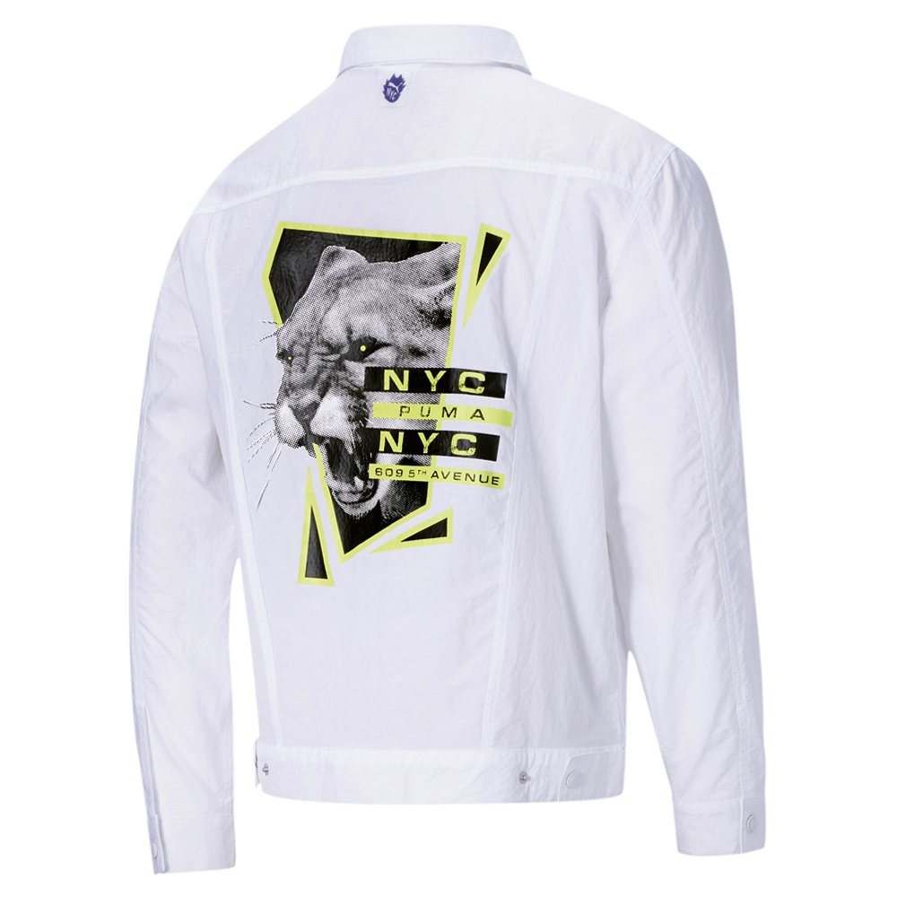 Puma Nyc Wind Trucker Button Up Jacket Mens White Casual Athletic Outerwear 5864