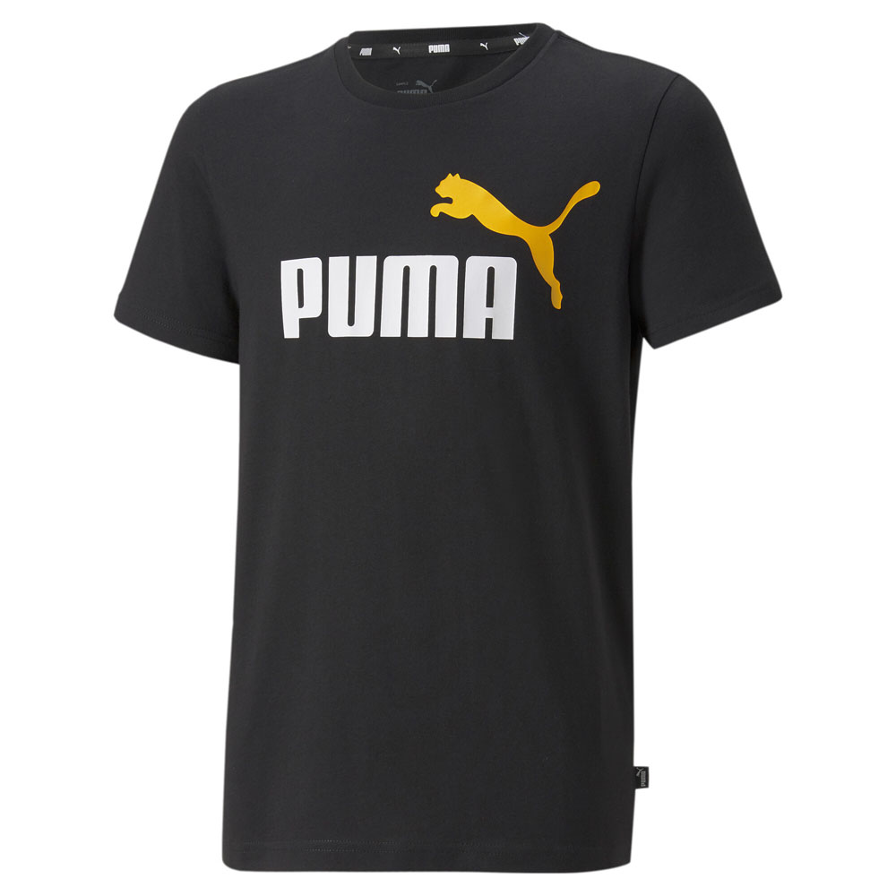 58698 Neck eBay T-Shirt Logo Puma Sleeve Tops Boys 2 | Black Casual Short Col Crew Ess+