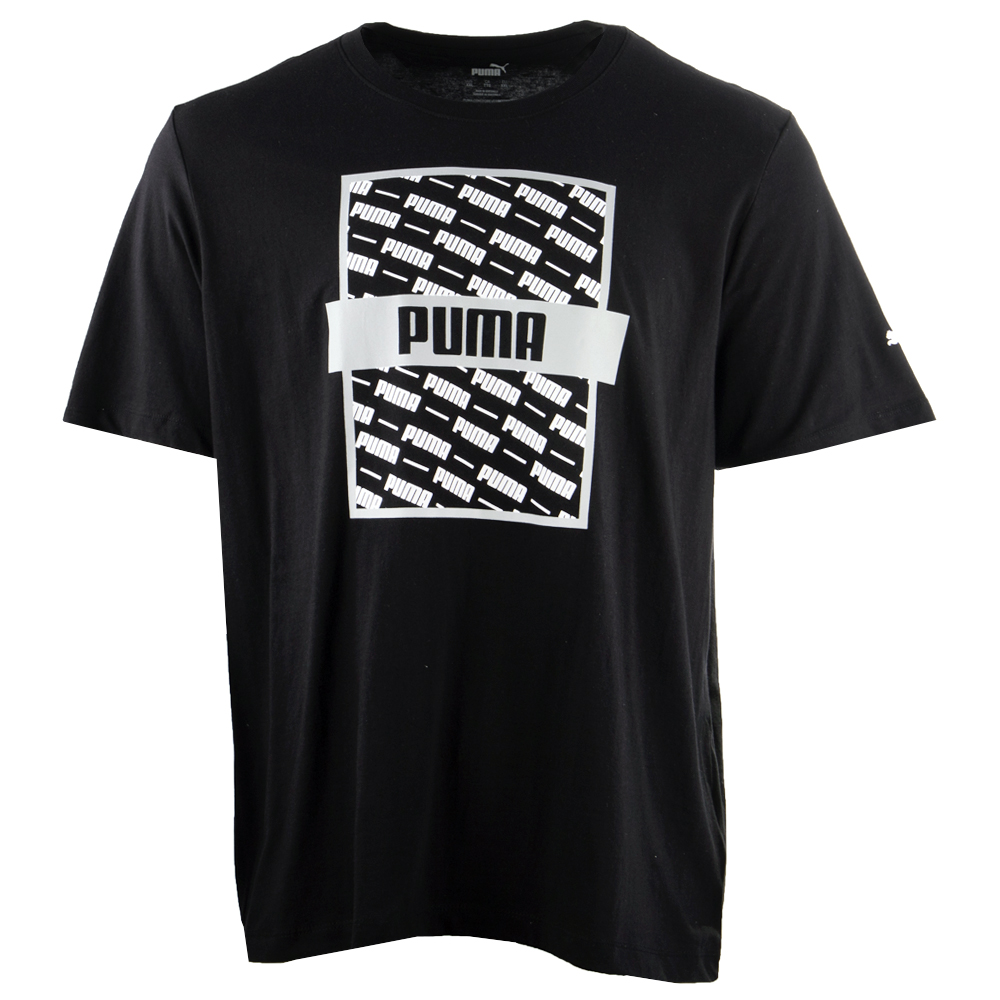 Puma Repeat Box Crew Neck Short Sleeve T-Shirt Mens Black Casual Tops  587397-01