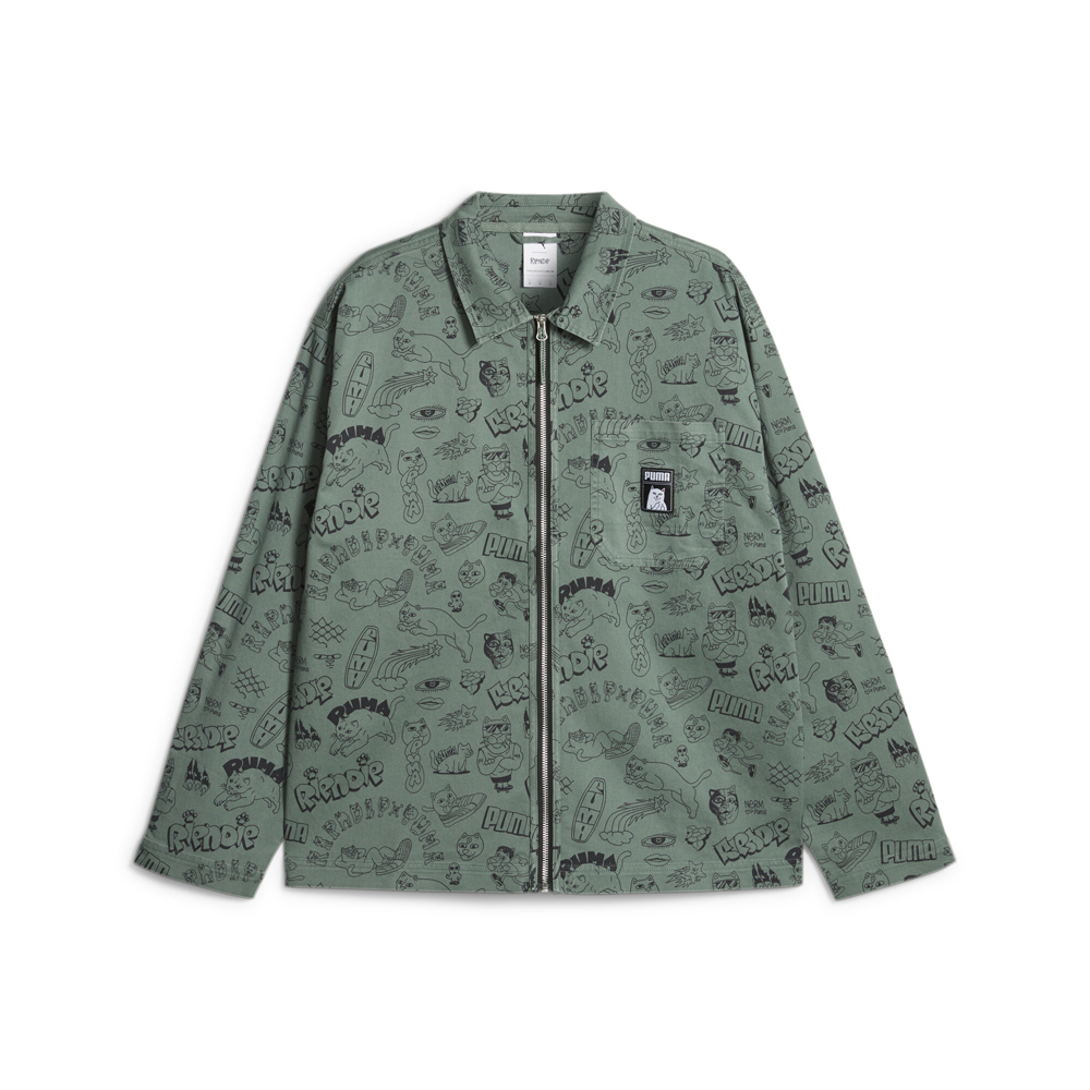 Puma Ripndip X Graphic Twill Full Zip Shirt Mens Green Casual Tops