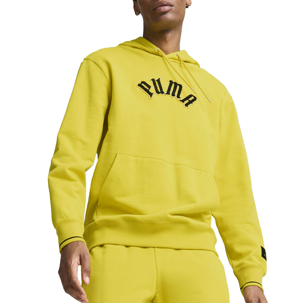PUMA Classics Play Paris Pullover Hoodie Mens Yellow Casual
