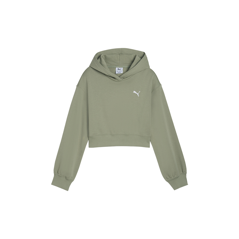 PUMA Wardrobe Essentials Big Kids' Short Length Hoodie in Green, Size L