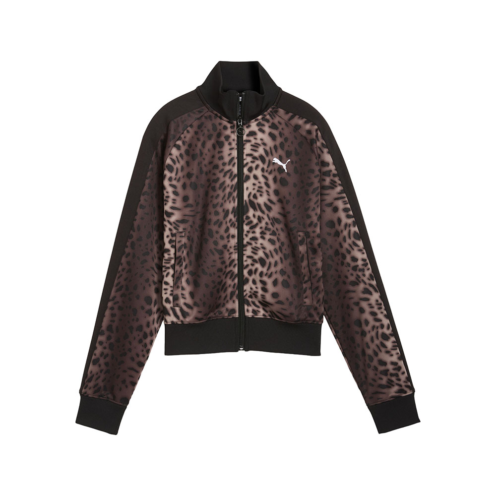 PUMA Leopard Luxe Women's T7 Track Jacket in Black, Size XS