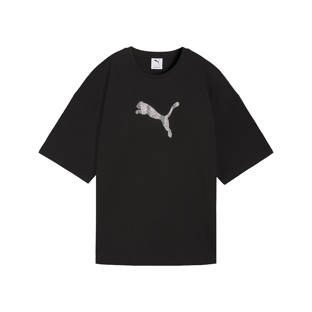PUMA Essentials Graphics Leo Luxe Bedazzled Oversized Crew Neck Short Sleeve T-Shirt