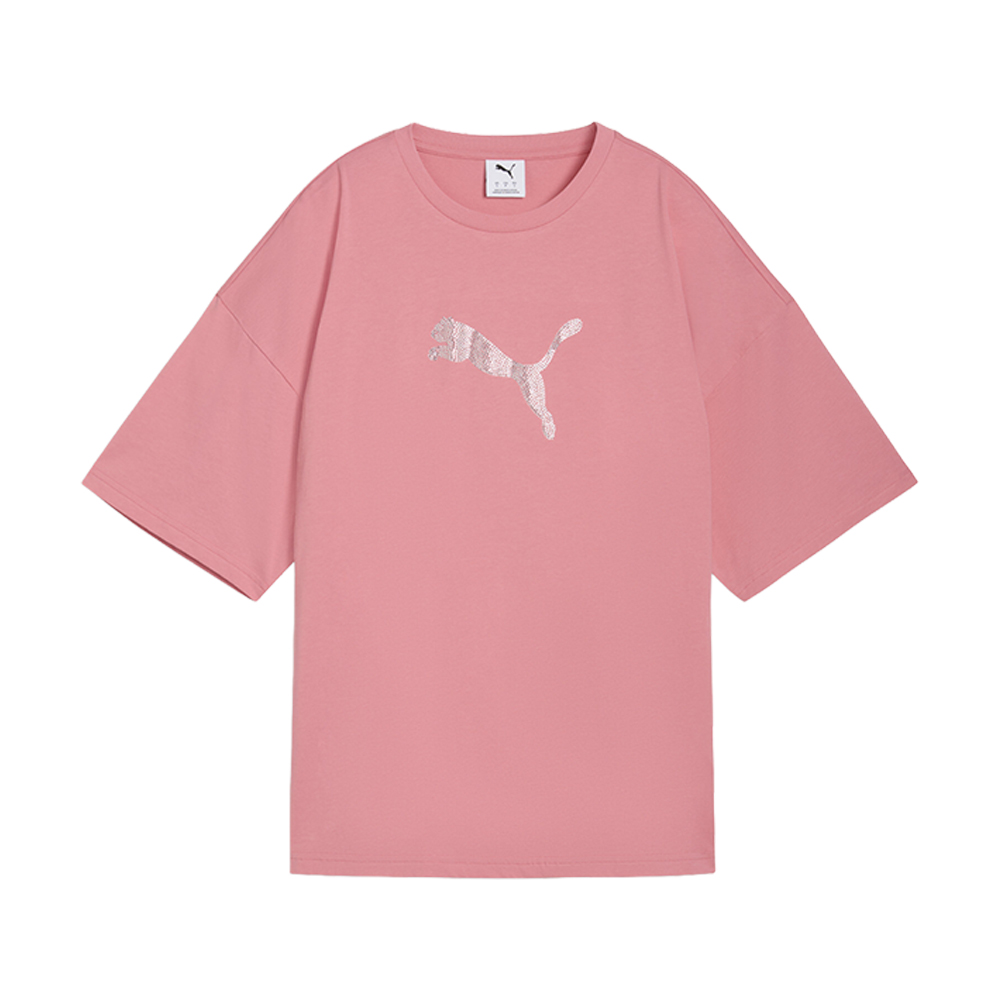 PUMA Essentials Graphics Leo Luxe Bedazzled Oversized Crew Neck Short Sleeve T-Shirt