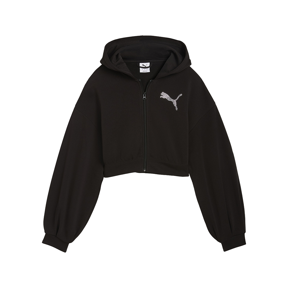 PUMA Essentials Graphics Bedazzled Women's Zip-Up Hoodie in Black, Size XL