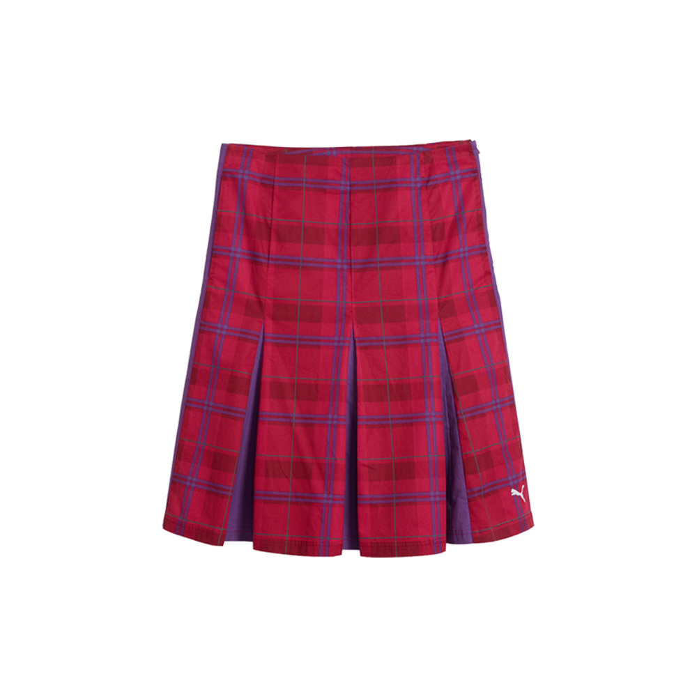 PUMA T7 Pleated Tartan Woven Midi Skirt