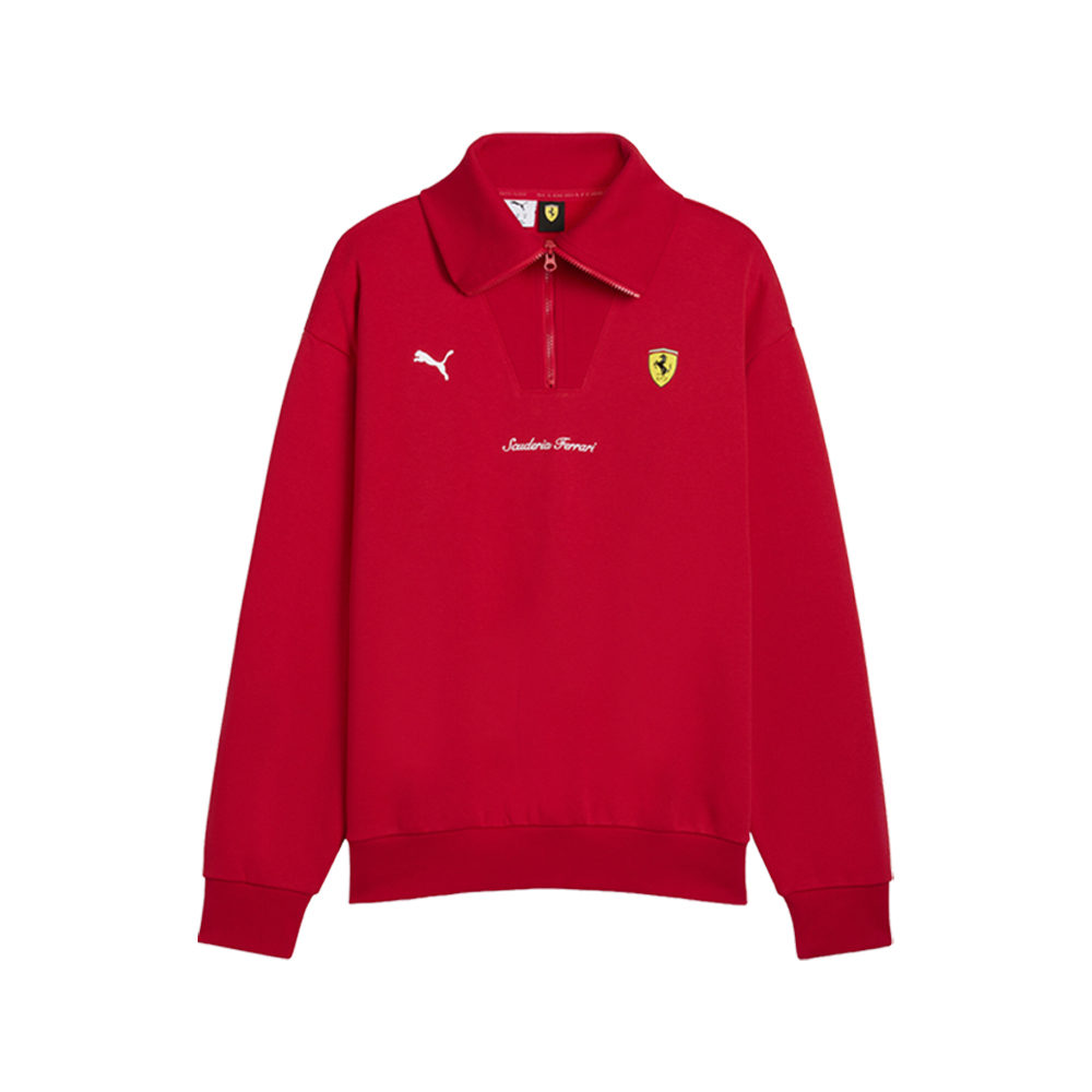 PUMA Scuderia Ferrari Men's Half-Zip Fleece Crew Sweatshirt in Red, Size M