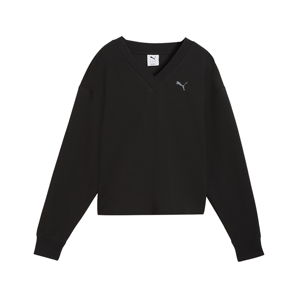 PUMA Elevated Essentials Women's V-Neck Sweatshirt in Black, Size M