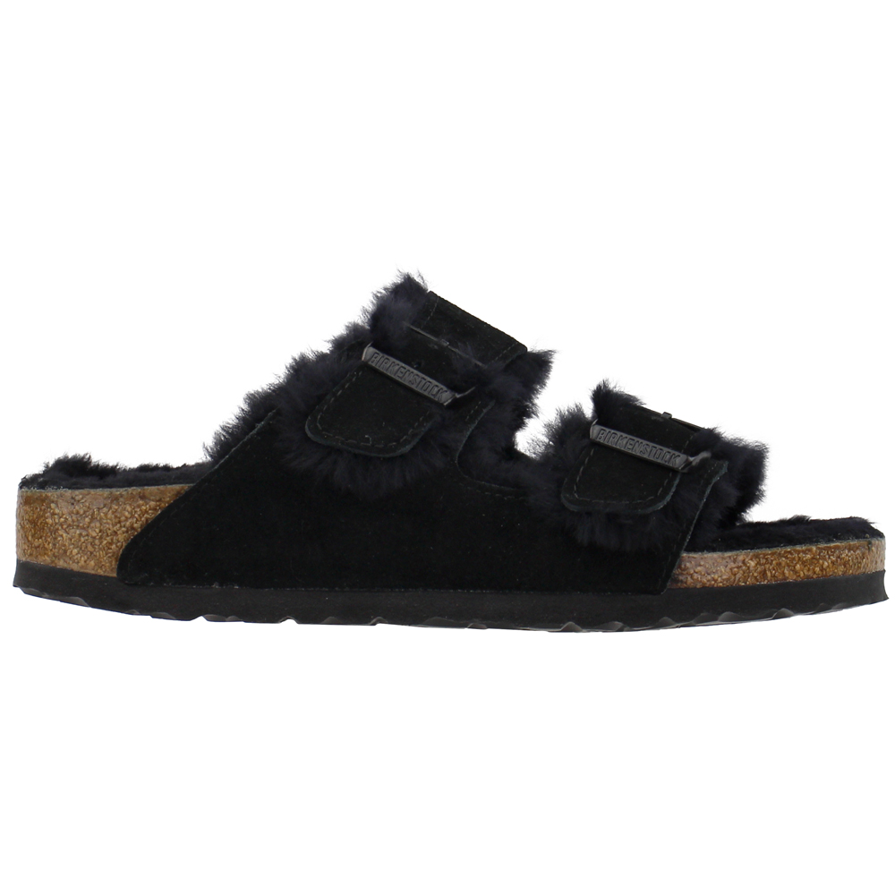 birkenstock arizona black suede shearling lined flat sandals