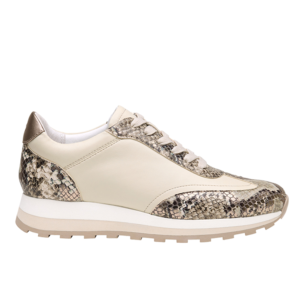 Johnston & Murphy Women's Piper T-Toe Lace-Up - Pewter Metallic Snake-Embossed Leather/Bone Glove Leather - Size 8 - M