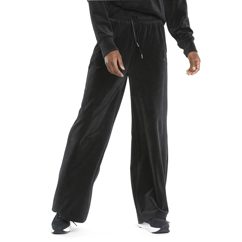 Puma Her Velour Wide Drawstring Pants Womens Black Casual Athletic Bottoms  84688