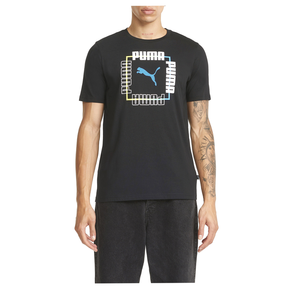 Puma Box Graphic Crew Neck Short Sleeve T-Shirt Mens Black Casual