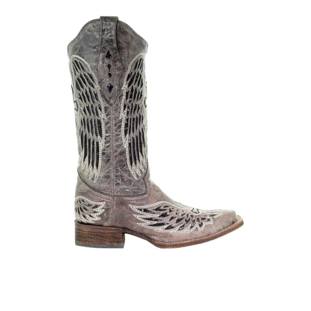 CORRAL Womens Brown - Black Wing & Cross Sequence Sq. Toe, Size: 7.5, Width: M (A1197-LD-M-7.5)