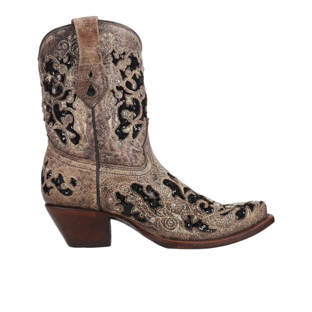 CORRAL Ld Brown Inlay & Embroidery & Studs & Crystals Ankle Boot, Size: 9, Width: M (A4190-M-9)