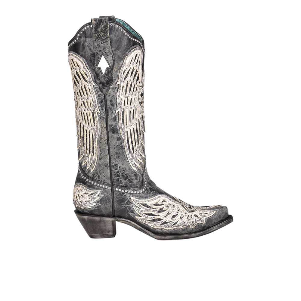 CORRAL Ld Black Cross & Wings Overlay & Studs, Size: 10, Width: M (A4232-M-10)