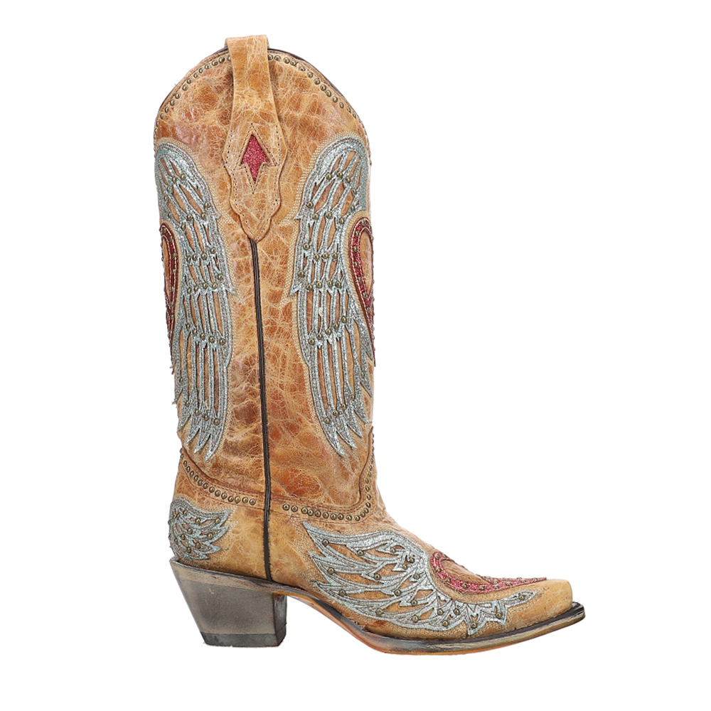 CORRAL LD SAND HEART & WINGS OVERLAY & EMBROIDERY & STUDS, Size: 10, Width: M (A4235-M-10)