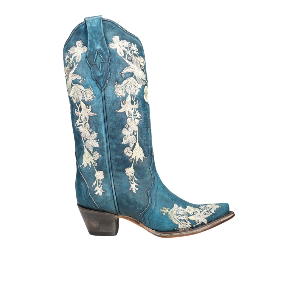 CORRAL Ld Navy Blue Studs & Floral Embroidery & Crystals, Size: 9.5, Width: M