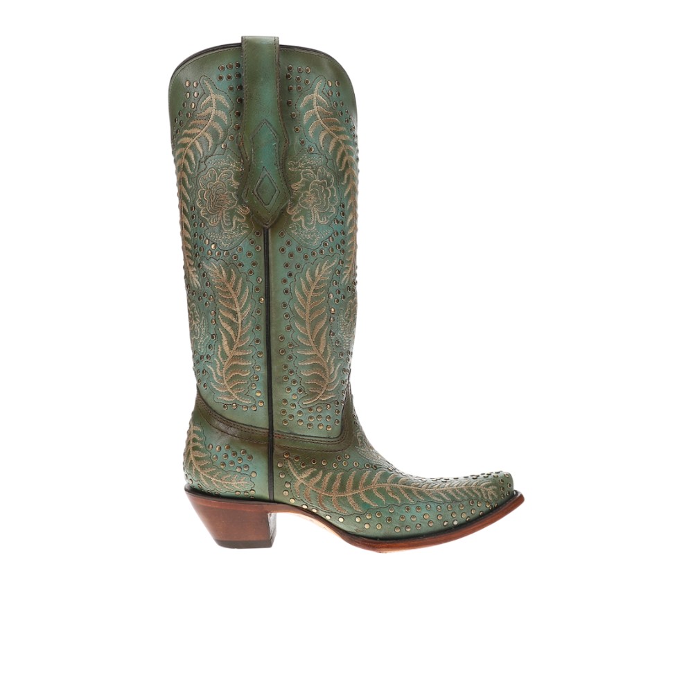 Corral Boots Studded Embroidered Pull On Snip Toe Cowboy Boots