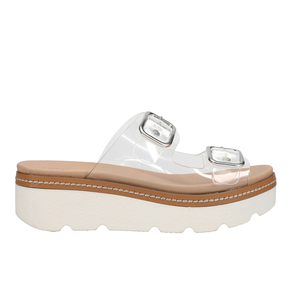 white and clear platform sandals