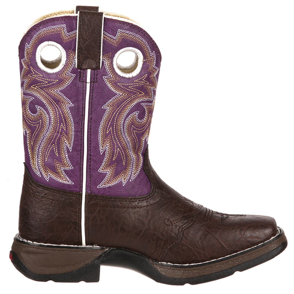 Durango Lil Durango Ковбойские молодежные коричневые и фиолетовые повседневные ботинки с квадратным носком для девочек B