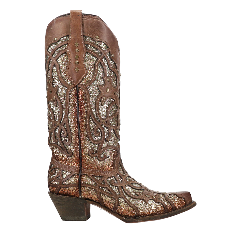 Shop Brown Womens Corral Boots Glitter Snip Toe Cowboy Boots