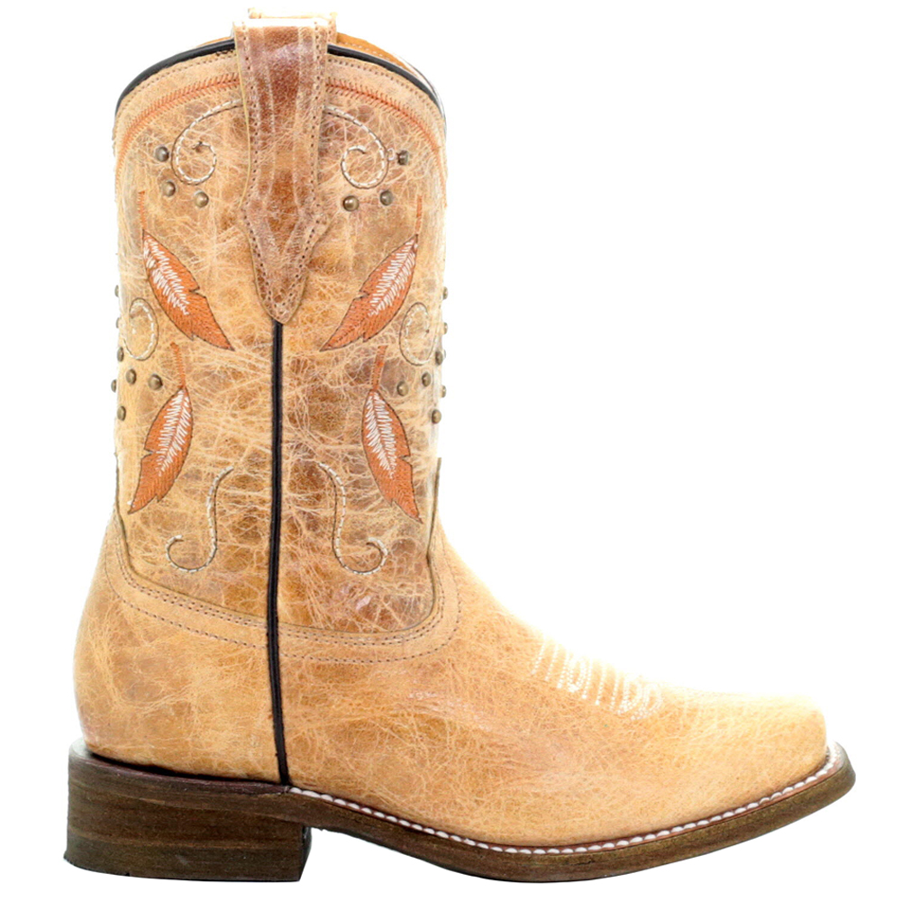 Corral Boots E1262 Embroidery Snip Toe Cowboy Boots Beige Girls Cowboy Western