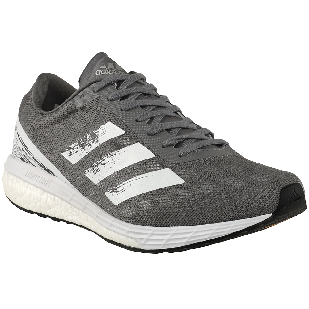 adidas Adizero Boston 9 Running Shoes Grey Mens Lace Up Athletic