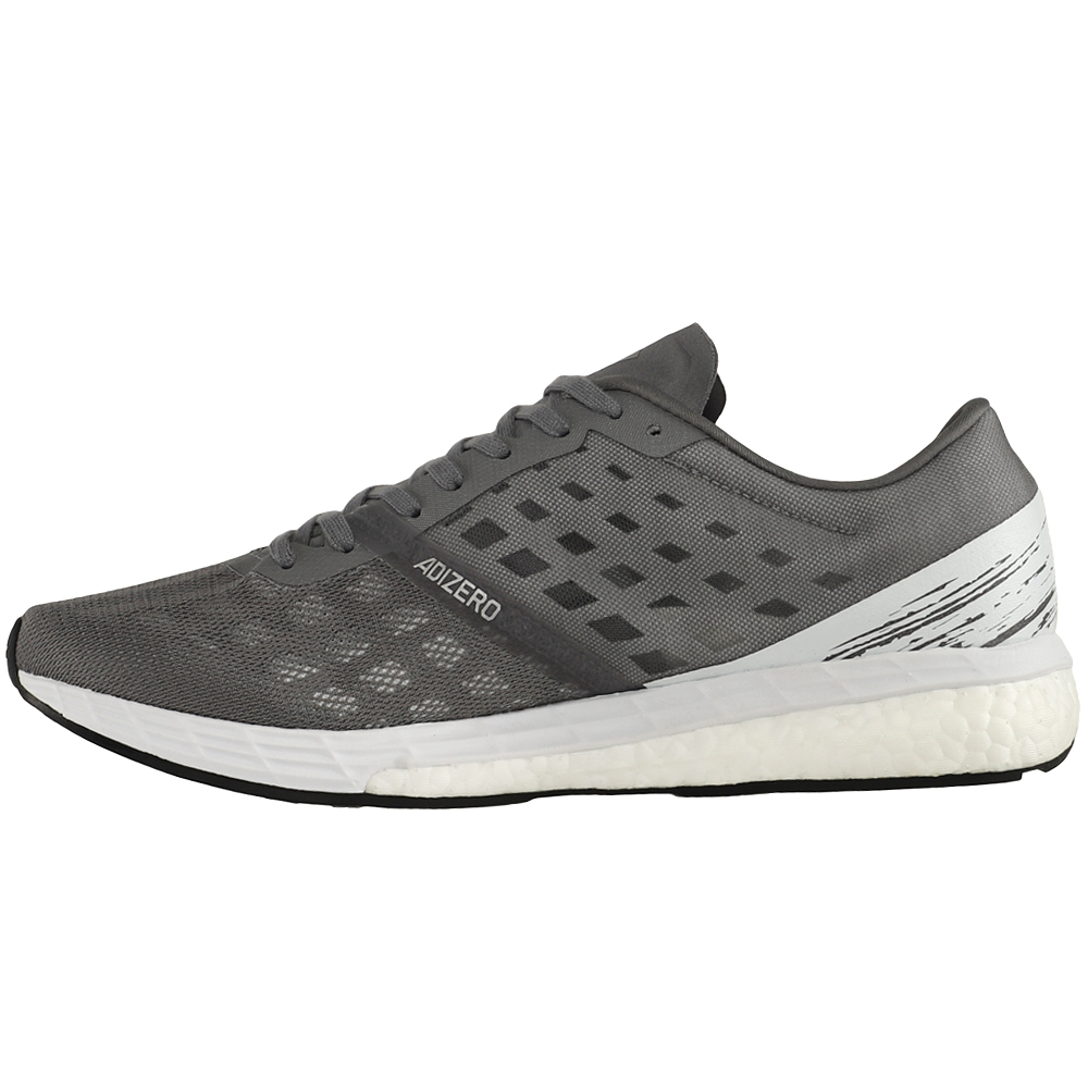 adidas Adizero Boston 9 Running Shoes Grey Mens Lace Up Athletic