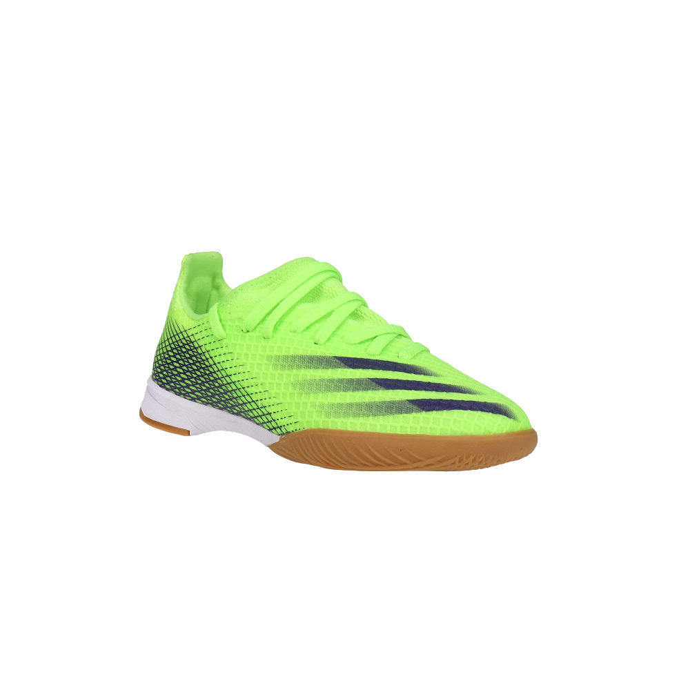 adidas X Ghosted.3 Indoor Soccer Shoes (Little Kid-Big Kid) Blue, Green  Boys Lace Up Athletic
