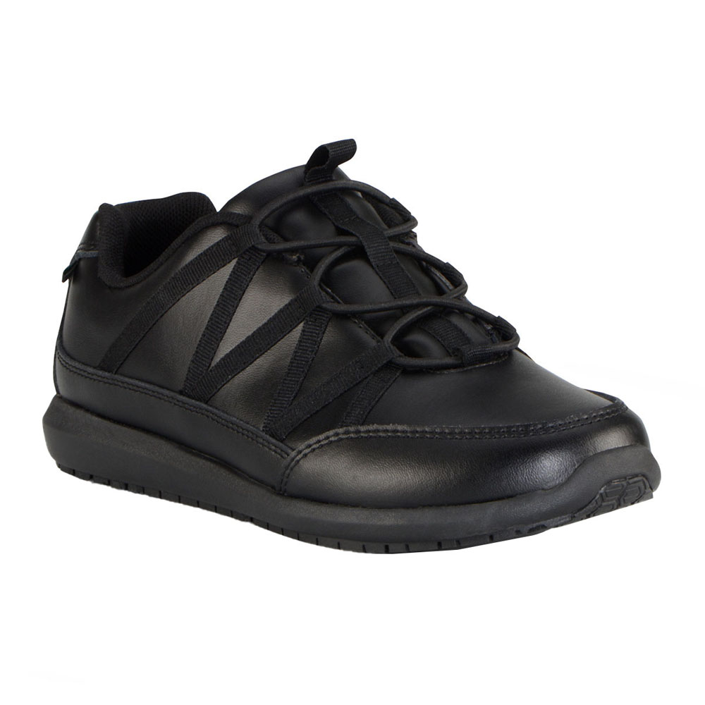 womens black leather lace up work shoes