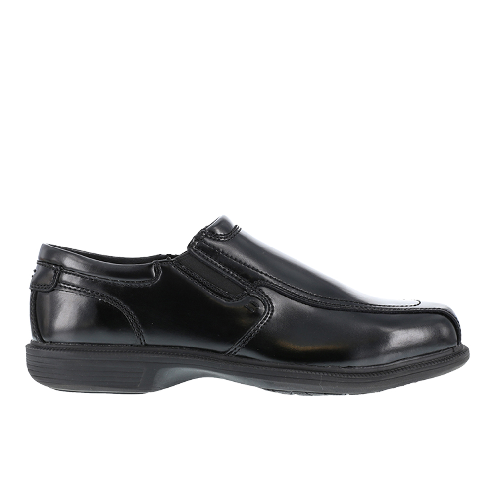 Men's Loafer Shoe, Steel Toe, Leather Upper, Rubber Outsole, Slip On, Black, 9 EEE