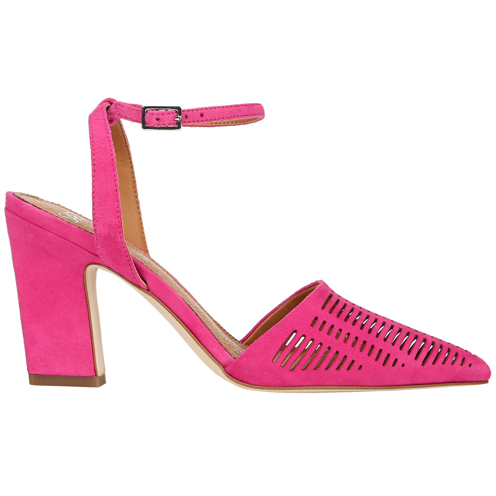 pink pointed block heels